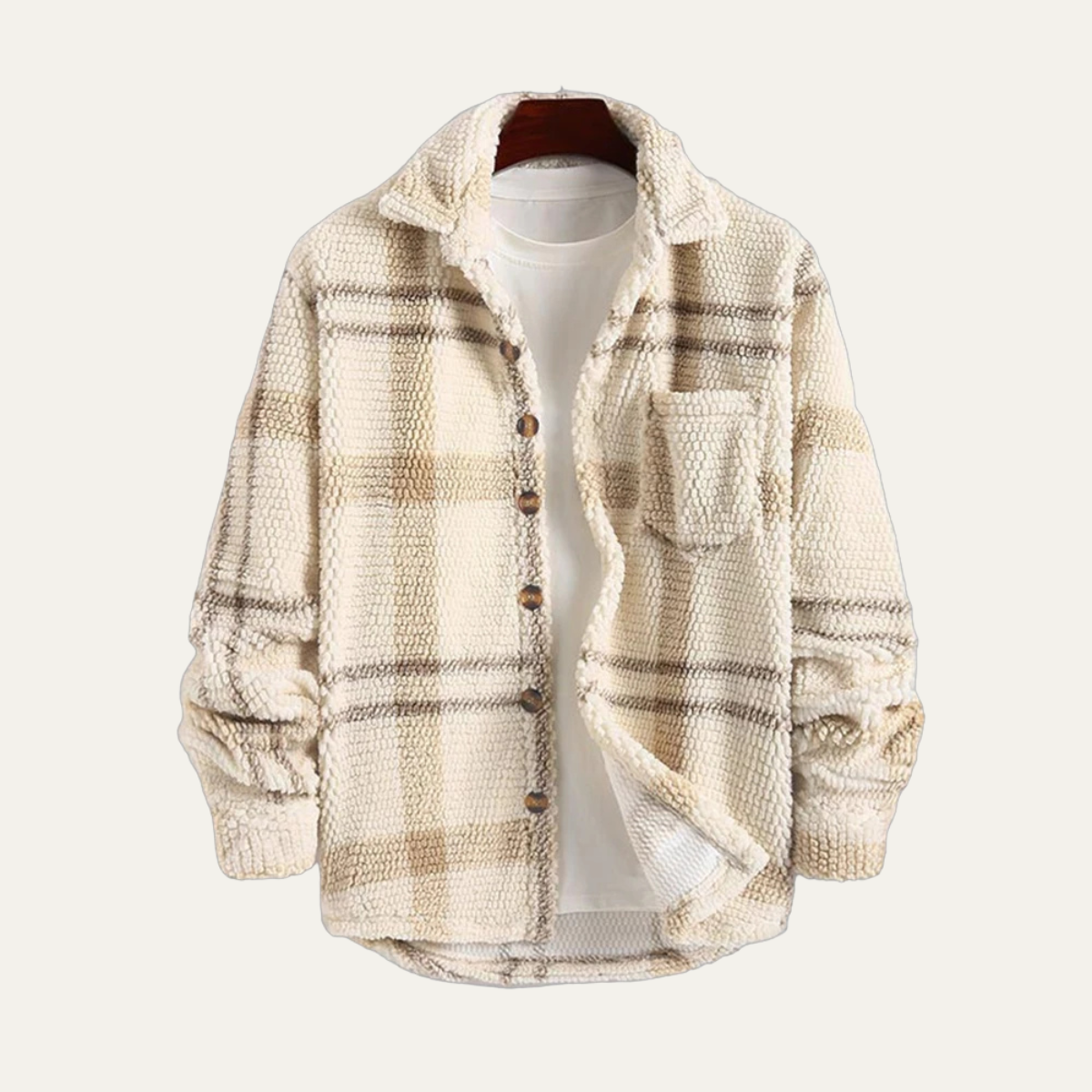 Men's Plaid Fleece Shirt Jacket With Pockets