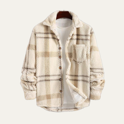 Men's Plaid Fleece Shirt Jacket With Pockets