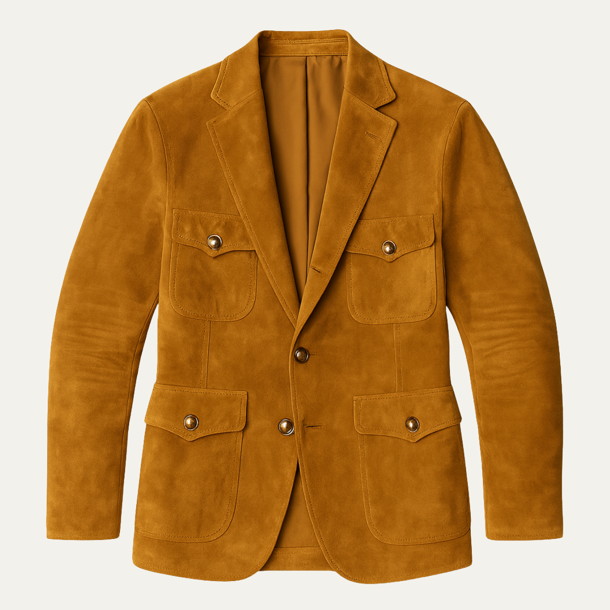 Men's Suede Look Blazer Multi Pocket Casual - Fashinoza