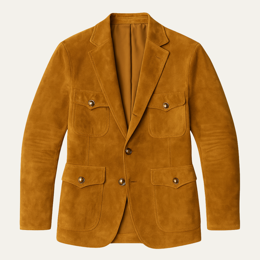 Men's Suede Look Blazer Multi Pocket Casual - Fashinoza