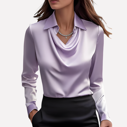 Women's Satin Blouse Draped Collar