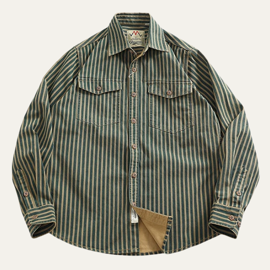 Men's Vertical Stripe Denim Shirt - Fashinoza