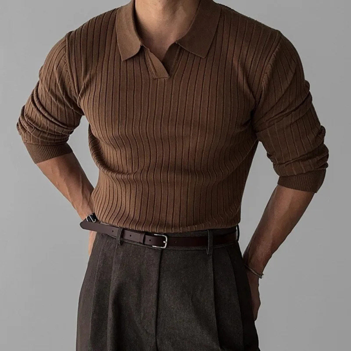 Men's V Neck Jacquard Polo Shirt