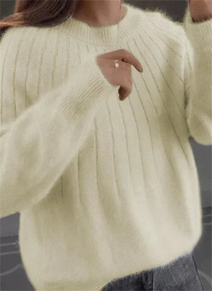 Women's Fluffy Cashmere Knitted Sweater Soft Warm Beige