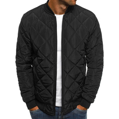 Men's Quilted Bomber Jacket Lightweight Diamond Stitching - Fashinoza
