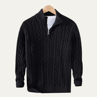 Men's Cable Knit Sweater Quarter Zip Warm Beige