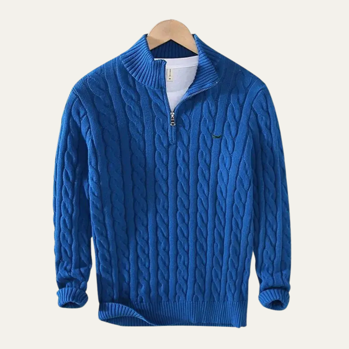 Men's Cable Knit Sweater Quarter Zip Warm Beige
