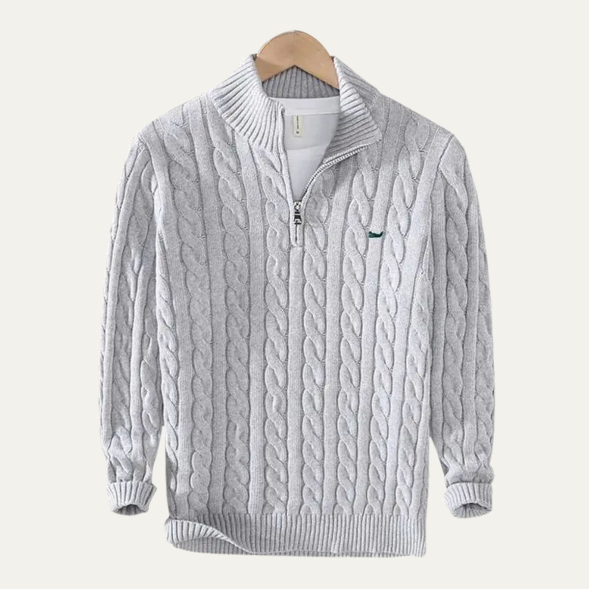 Men's Cable Knit Sweater Quarter Zip Warm Beige