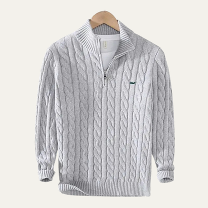 Men's Cable Knit Sweater Quarter Zip Warm Beige