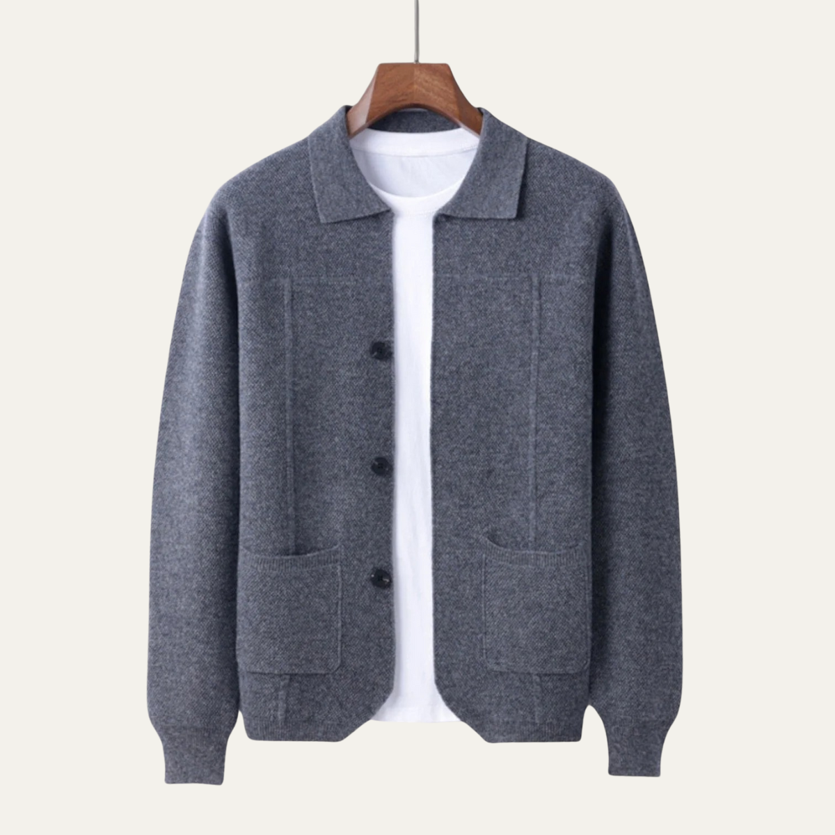 Marlow Men's Classic Cardigan Knit Layered Grey