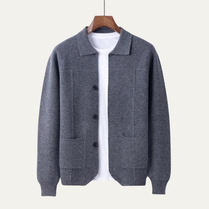 Marlow Men's Classic Cardigan Knit Layered Grey