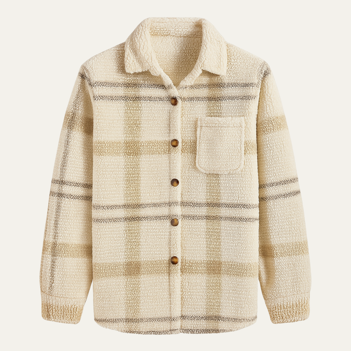Men's Plaid Fleece Shirt Jacket With Pockets - Fashinoza