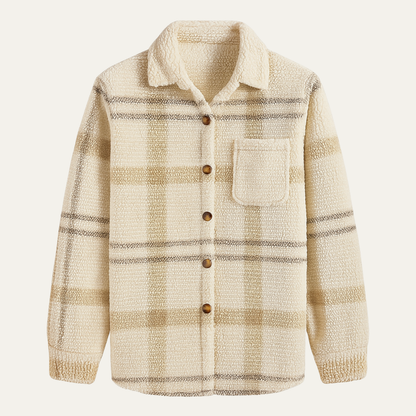 Men's Plaid Fleece Shirt Jacket With Pockets - Fashinoza
