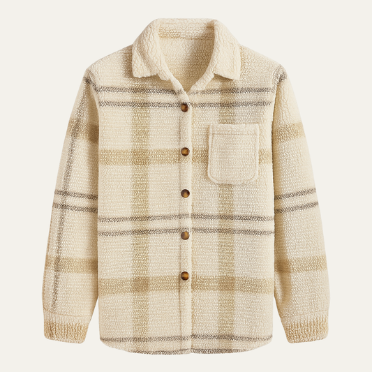 Men's Plaid Fleece Shirt Jacket With Pockets - Fashinoza