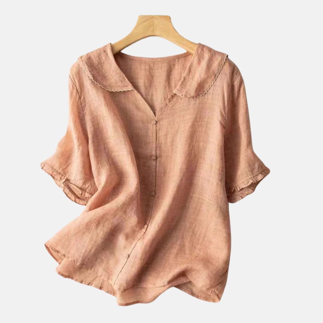 Women's Cotton Linen Shirt Doll Collar - Fashinoza