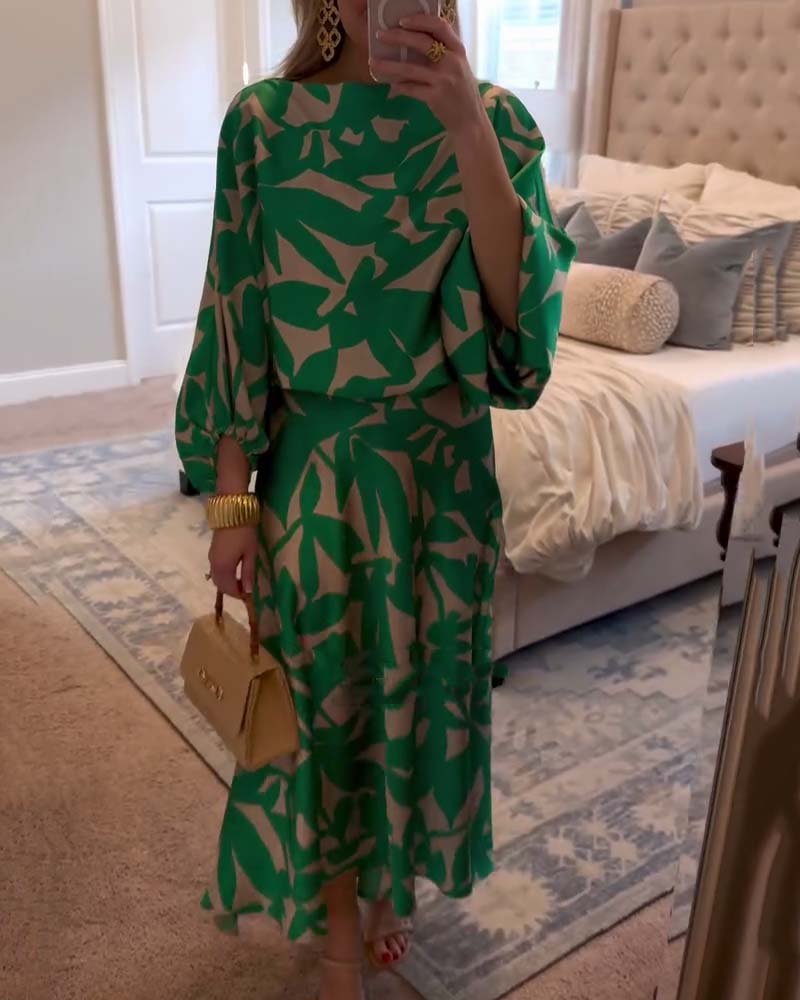 Women's Printed Two-Piece Set Lantern Sleeves
