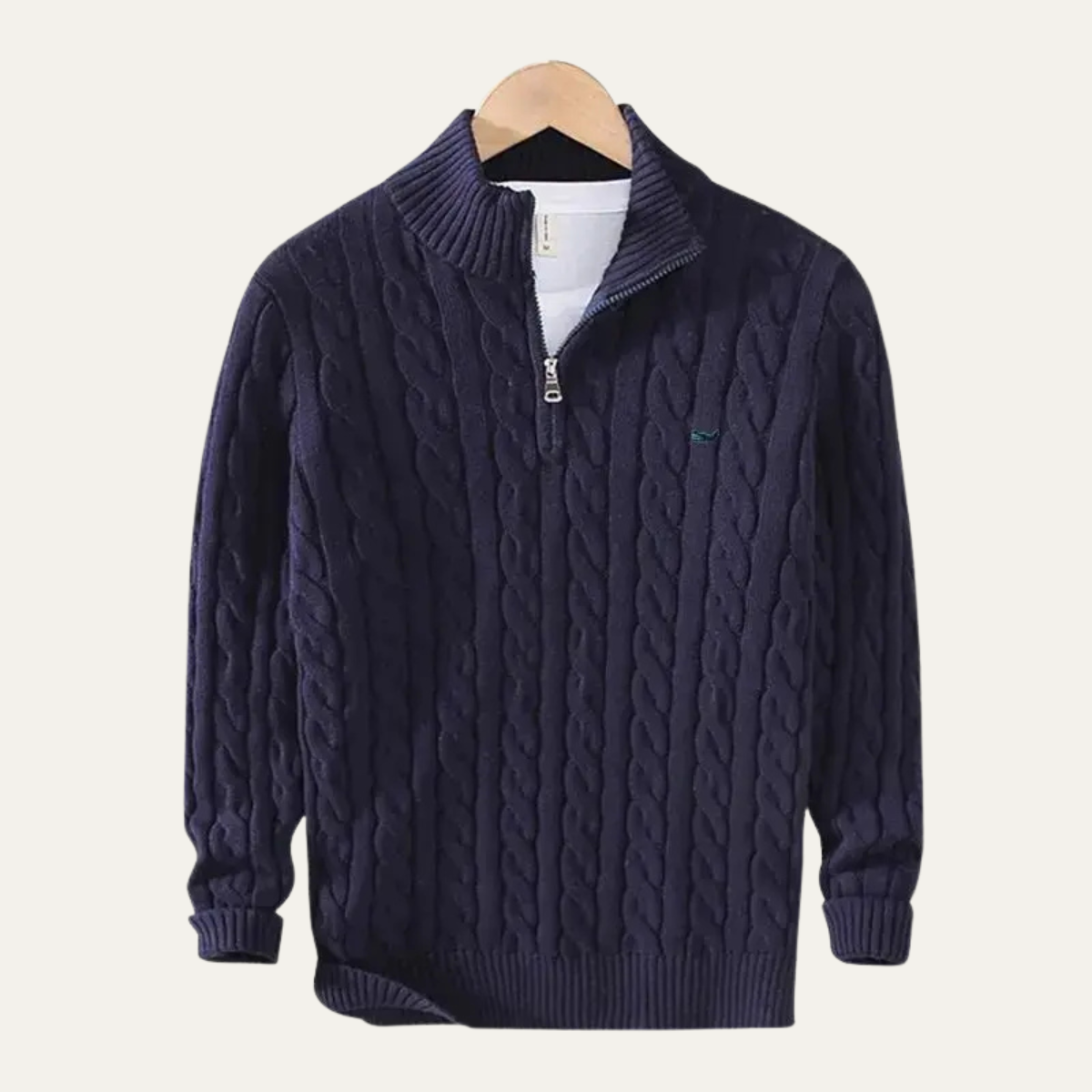 Men's Cable Knit Sweater Quarter Zip Warm Beige