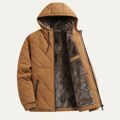 Men's Hooded Quilted Fleece Lined Winter Jacket