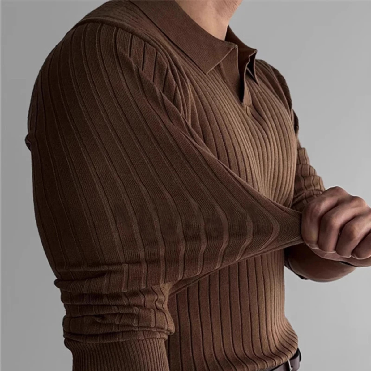 Men's V Neck Jacquard Polo Shirt