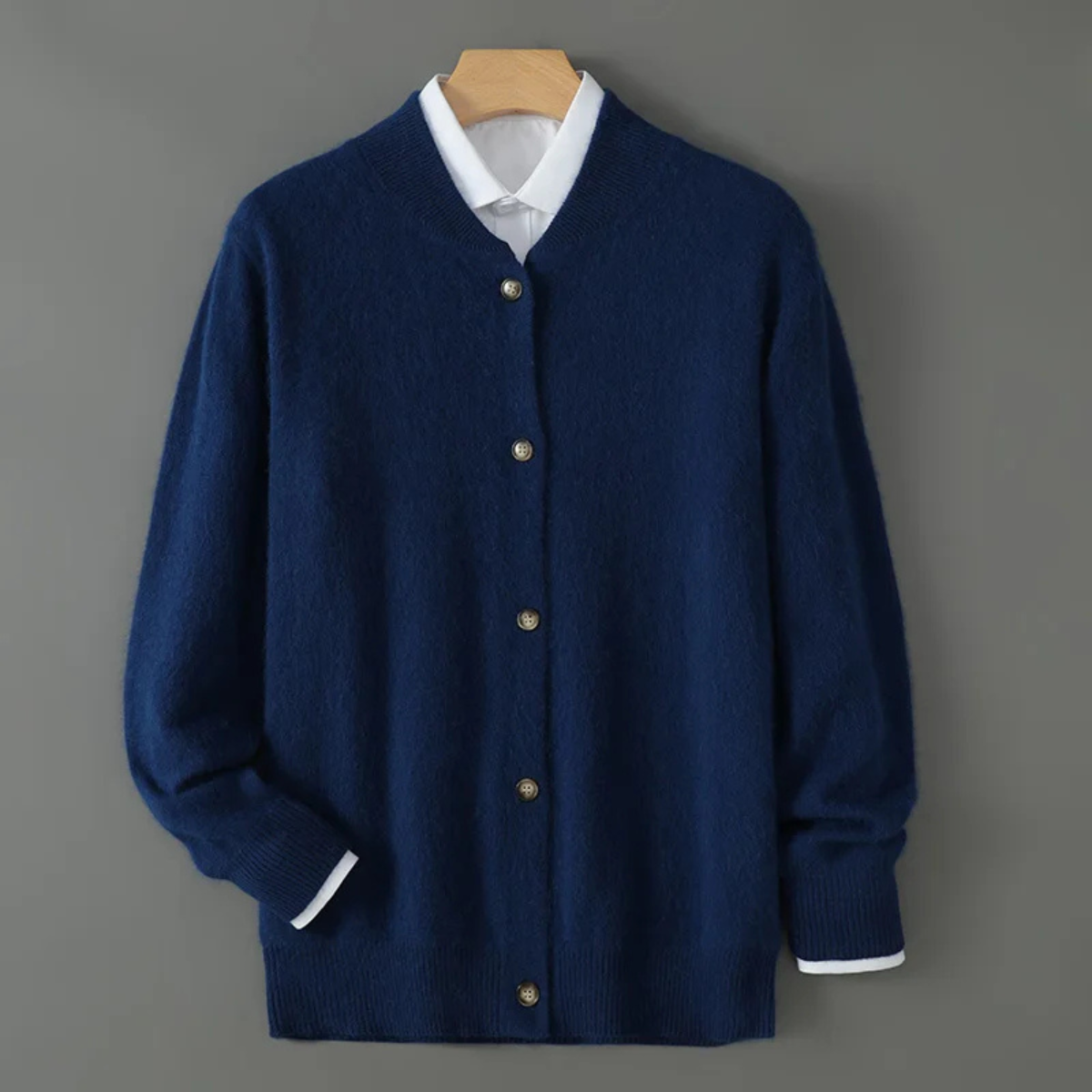 Men's Cashmere Cardigan Stand Collar Beige