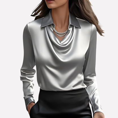 Women's Satin Blouse Draped Collar
