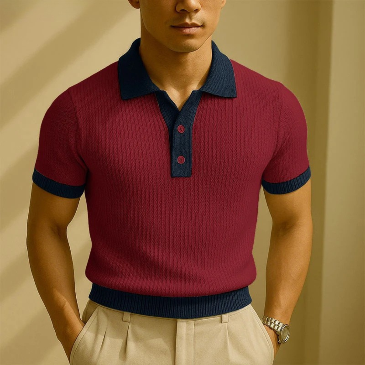 Monferrato Men's Knit Polo Shirt Patchwork Design