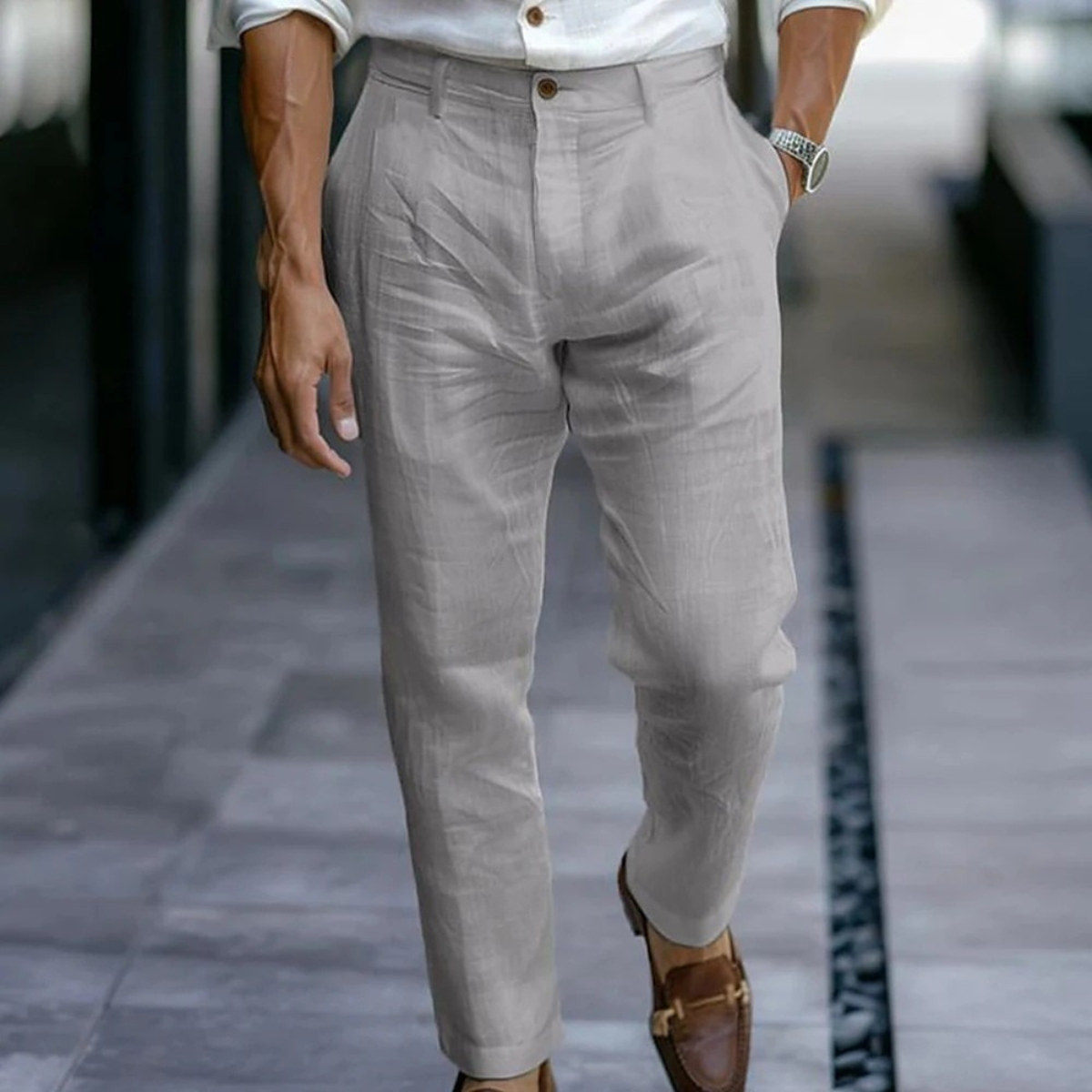 Men's Casual Beach Trousers Ankle Length with Pockets