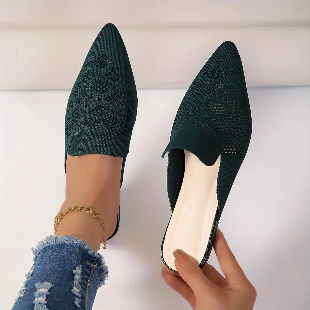 Women's Knitted Flat Mules Shoes