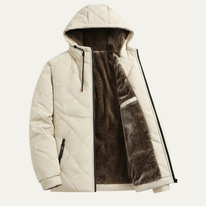 Men's Hooded Quilted Fleece Lined Winter Jacket
