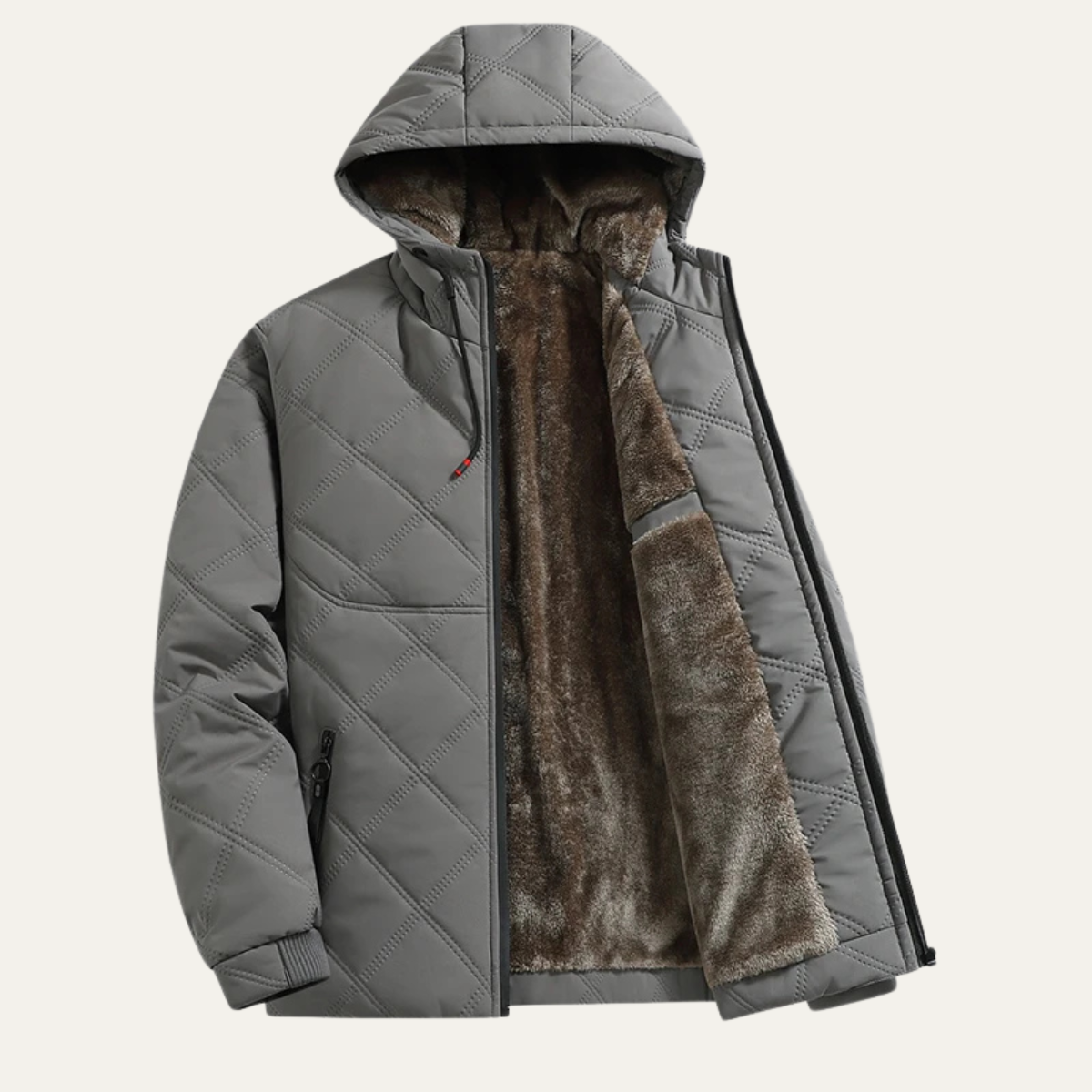 Men's Hooded Quilted Fleece Lined Winter Jacket - Fashinoza