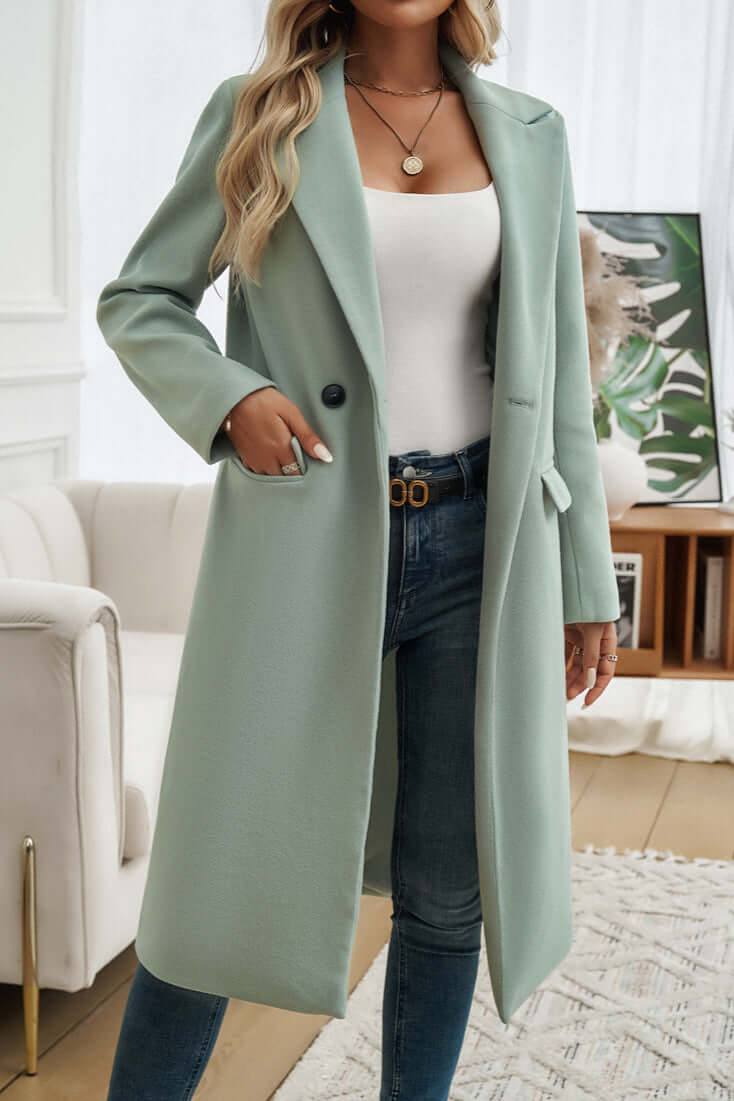 Women's Double Breasted Long Coat Warm Wool Winter