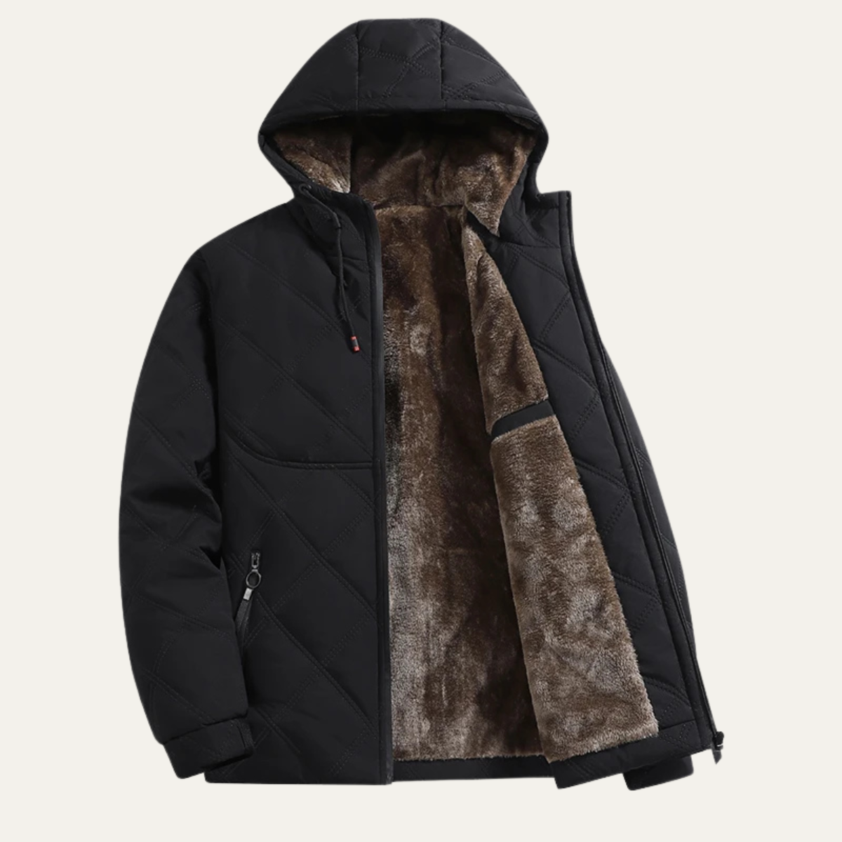 Men's Hooded Quilted Fleece Lined Winter Jacket