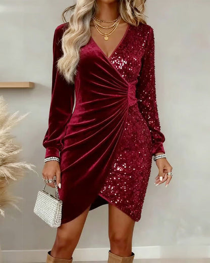 Velvet Sequin Wrap Mini Dress