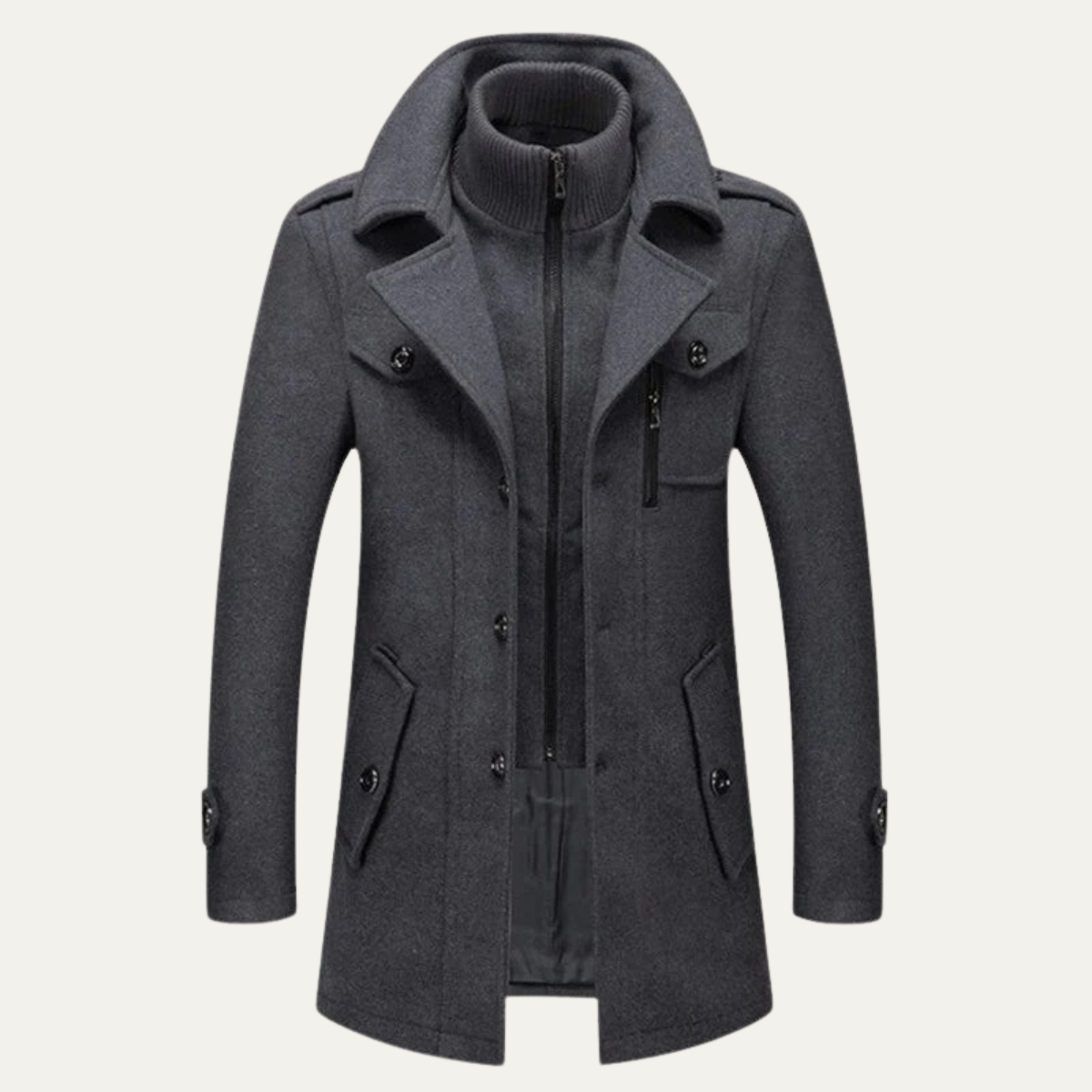 Men's Smart Trench Coat Stand Collar Wool - Fashinoza