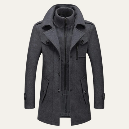 Men's Smart Trench Coat Stand Collar Wool - Fashinoza