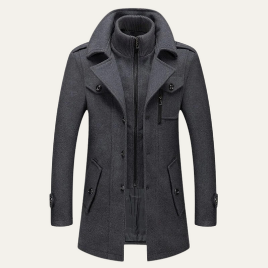Men's Smart Trench Coat Stand Collar Wool - Fashinoza