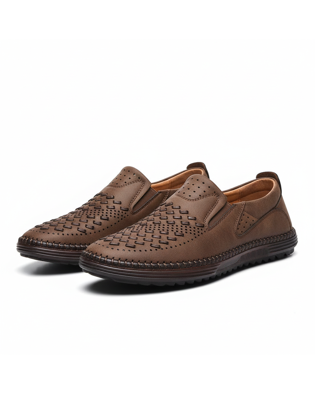 Men's Perforated Loafers Textured Leather Upper - Fashinoza