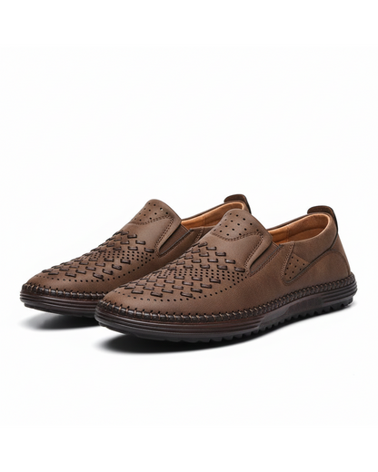Men's Perforated Loafers Textured Leather Upper - Fashinoza