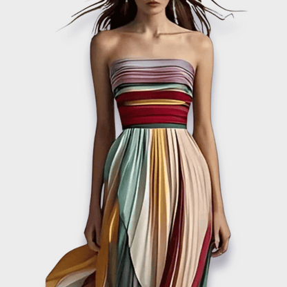 Women's Maxi Dress Pleated Bare Shoulder