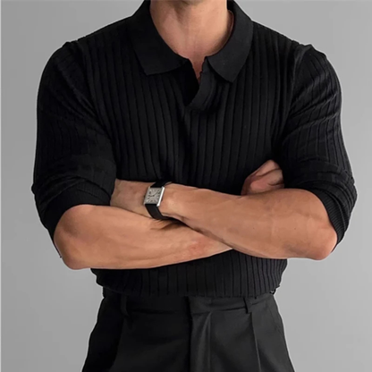 Men's V Neck Jacquard Polo Shirt