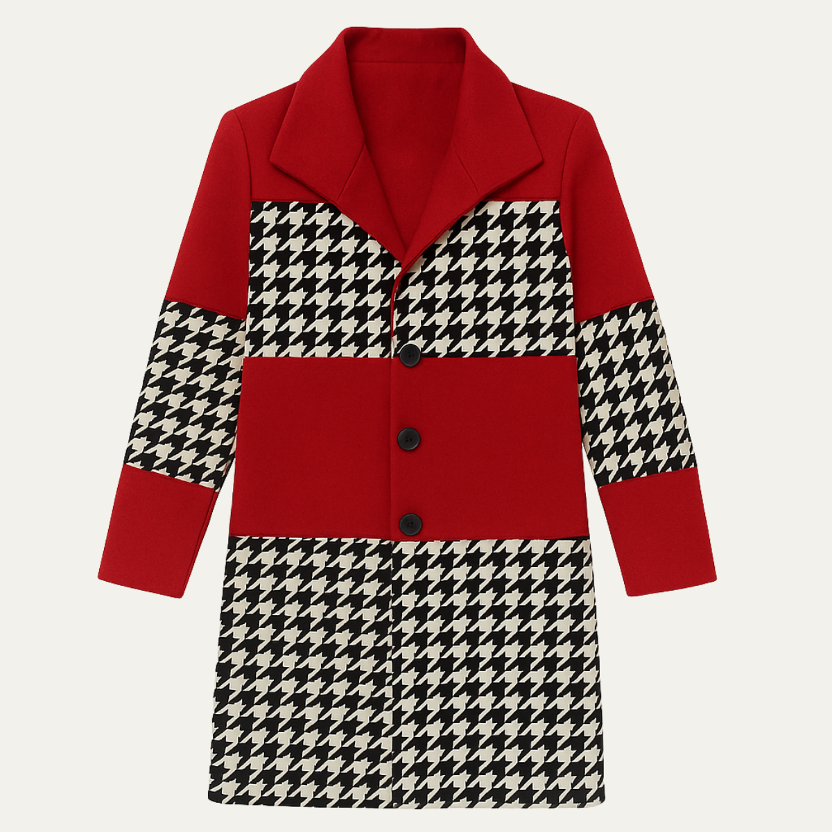 Men's Patchwork Geometric Long Jacket With Pockets - Fashinoza