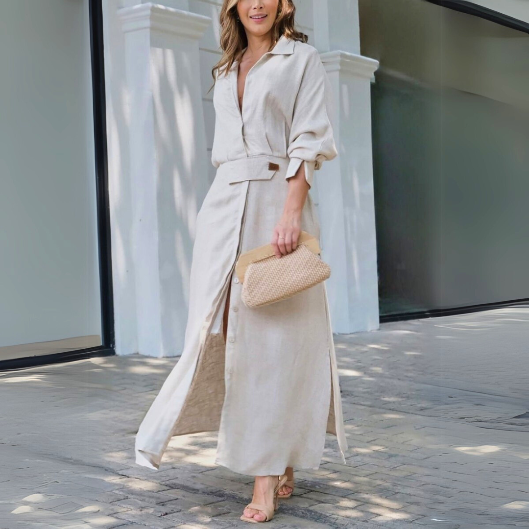 Women's Button Front Maxi Dress - Fashinoza