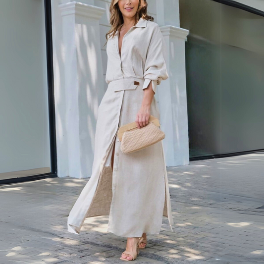 Women's Button Front Maxi Dress - Fashinoza