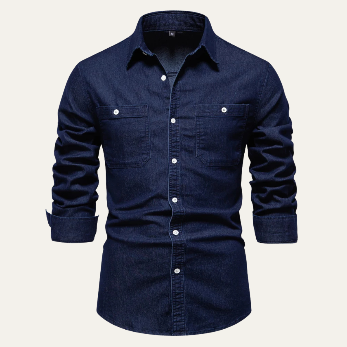 Men's Slim Fit Denim Shirt Double Pockets Blue - Fashinoza