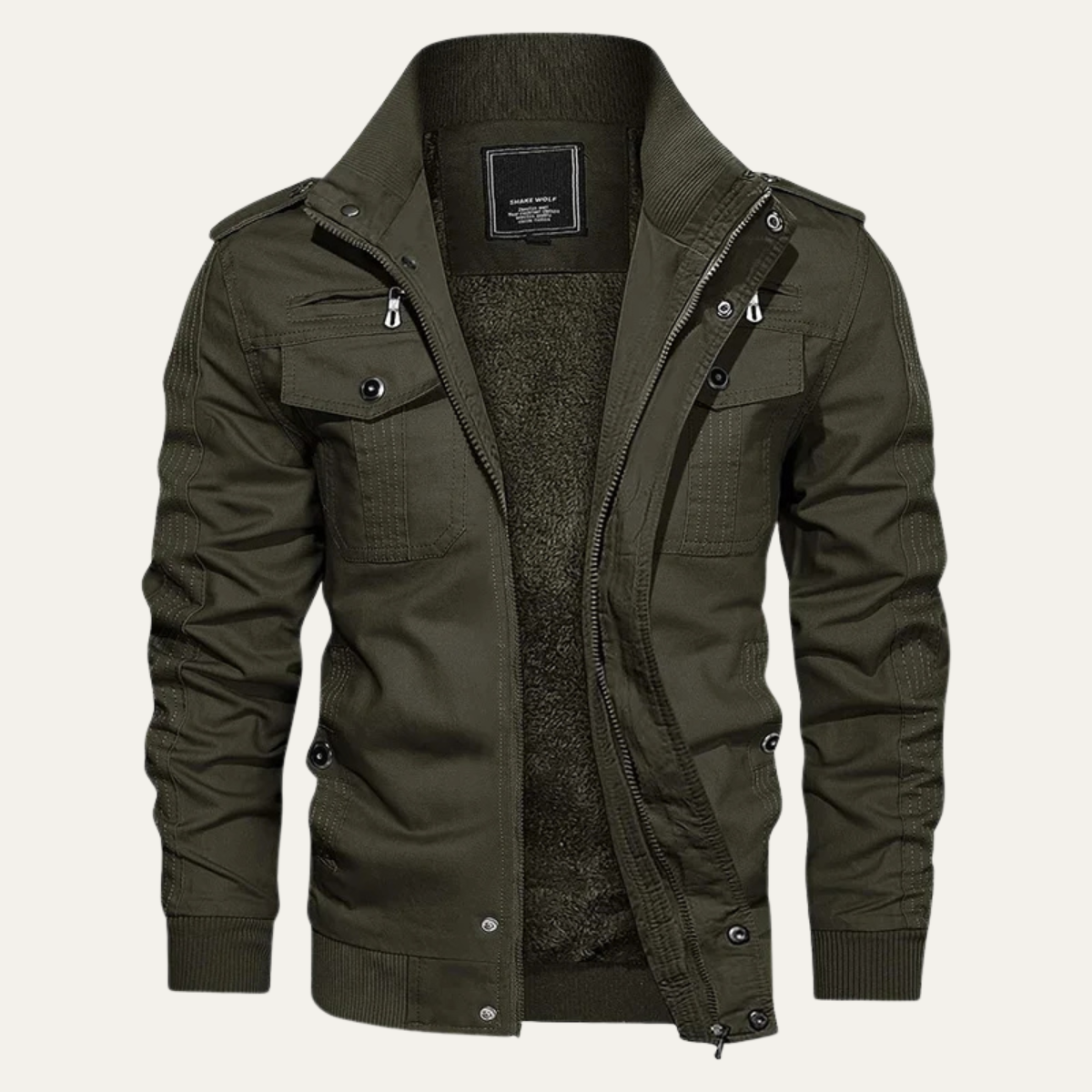 Mens Thermal Military Jacket Fleece Lined Zip Up - Fashinoza