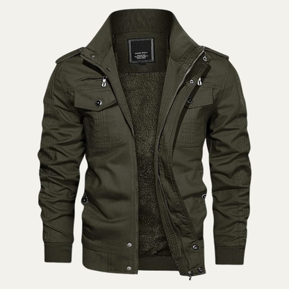 Mens Thermal Military Jacket Fleece Lined Zip Up - Fashinoza