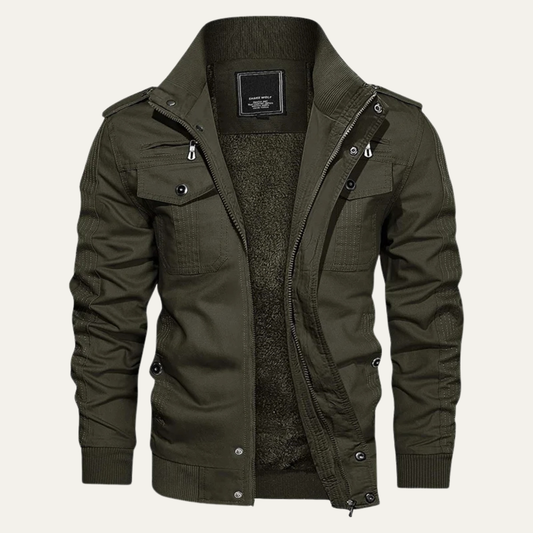 Mens Thermal Military Jacket Fleece Lined Zip Up - Fashinoza