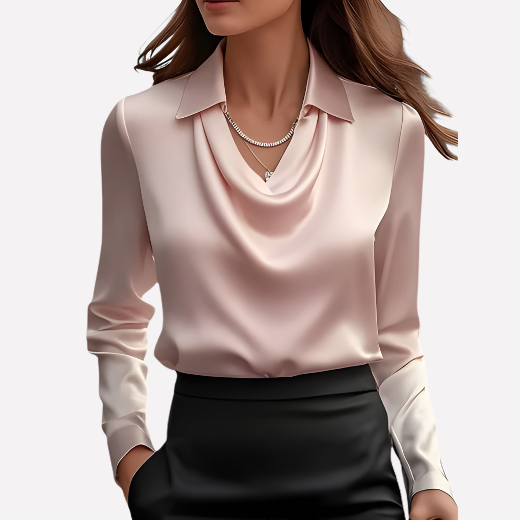 Women's Satin Blouse Draped Collar
