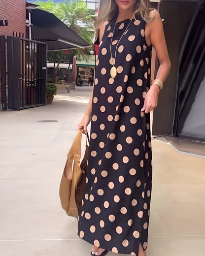 Women's Polka Dot Maxi Dress Tummy Control Flowy