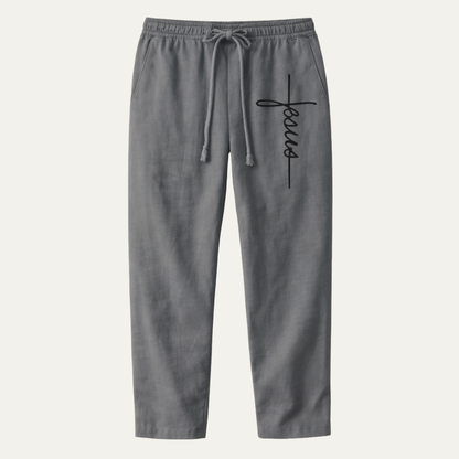 Men's Linen Drawstring Pants Breathable Relaxed Fit Beige - Fashinoza